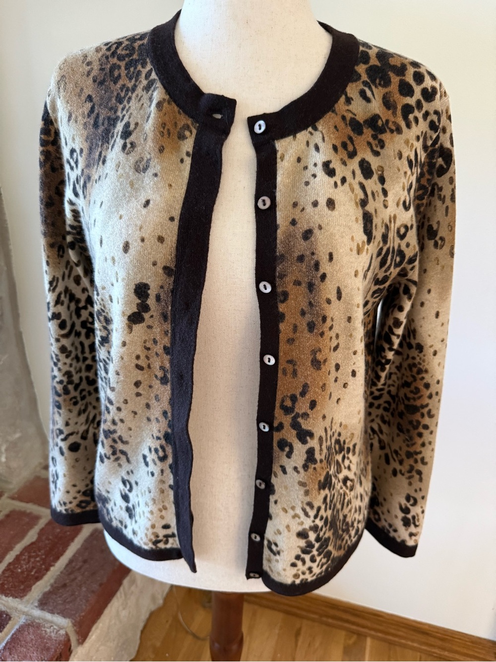 Investments 100% Cashmere Leopard Print Cardigan